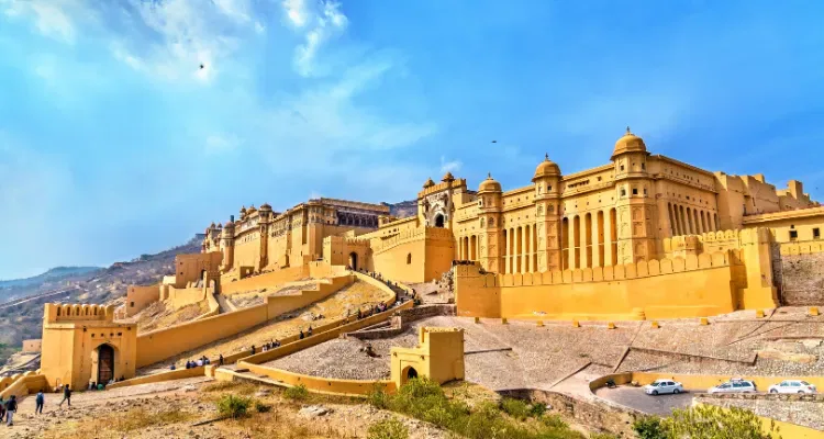 Golden Triangle with Rajasthan Tour, showcasing the majestic Amber Fort with its yellow sandstone structure