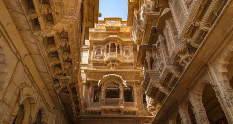 Historic Jaisalmer haveli with intricate sandstone work on Best of Rajasthan Heritage Tour