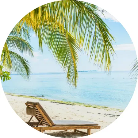 Goa luxury beach destination in India with palm trees and lounge chairs by the sea