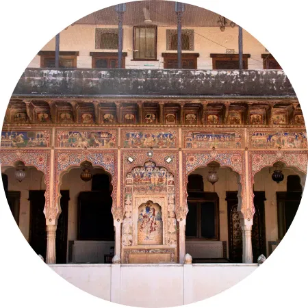 Mandawa haveli frescoes in Rajasthan, luxury India heritage tour highlight