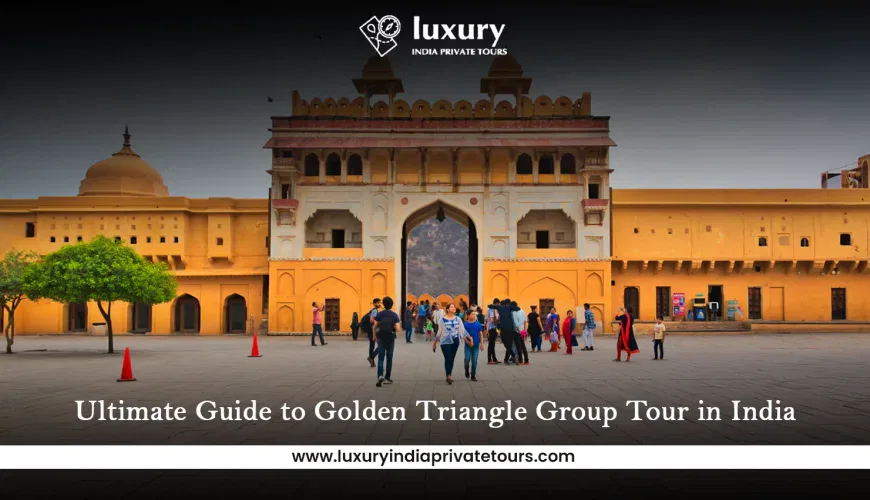 Tourists exploring historic fort gate in Jaipur during Golden Triangle tour in India